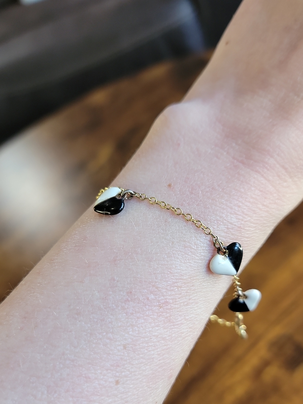 Vintage Lyon Bracelet with Black and White Heart Charms